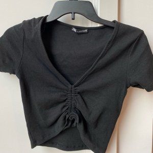 ZARA Black Cinched Stretchy Crop Top